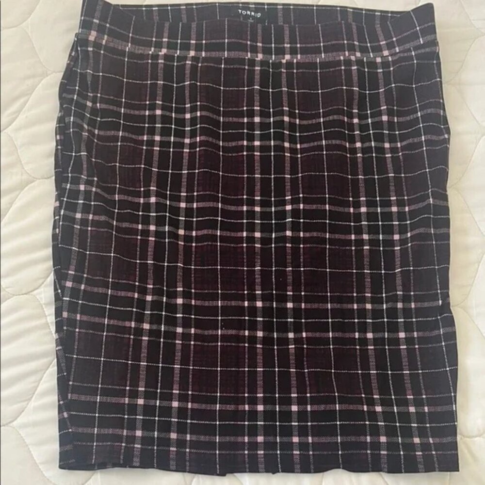 Torrid Purple Plaid Ponte Pencil Skirt